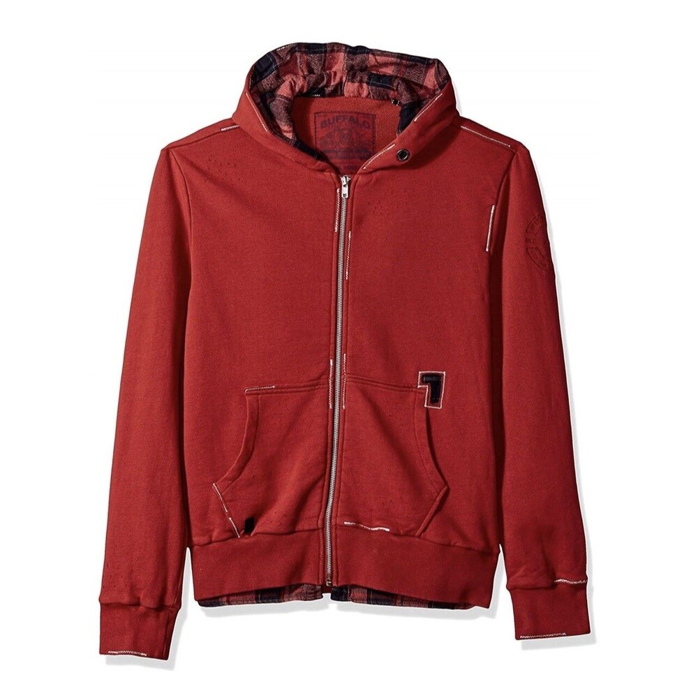 Buffalo David Bitton Sweatshirt Men Large Red Fifull Distressed Full Zip Hoodie